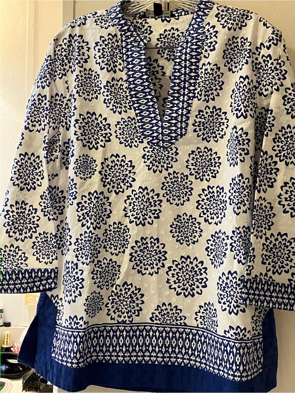 Zac & Rachel White Tunic with Navy Blue Floral Print